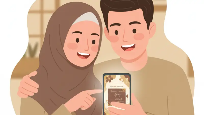 Ilustrasi undangan digital pernikahan dengan tema tradisional Jawa