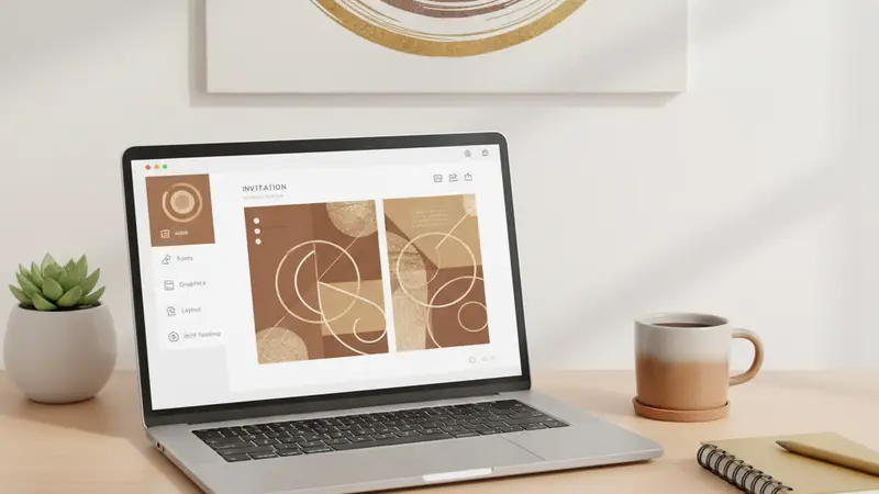 Pasangan bahagia melihat undangan pernikahan web di tablet