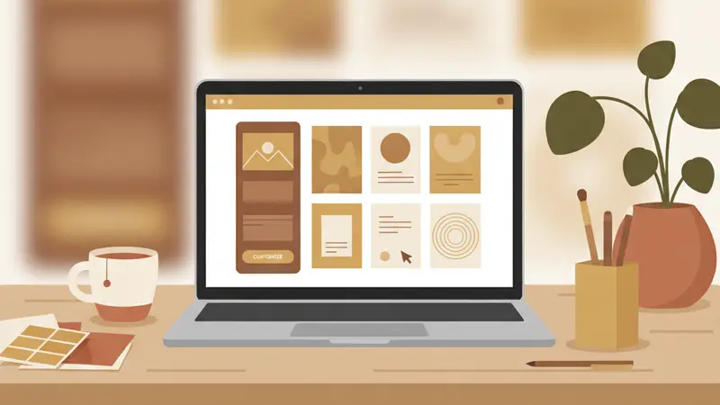 Pasangan sedang berdiskusi memilih desain undangan virtual dengan laptop