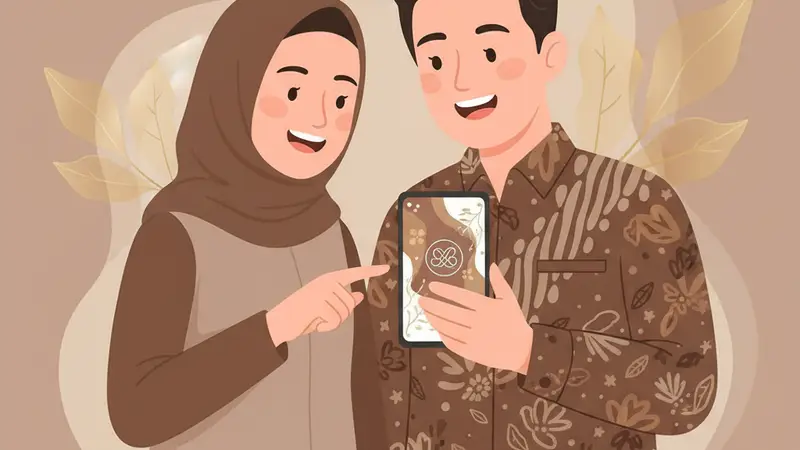 Pengantin wanita melihat proses pembuatan undangan web digital di laptop