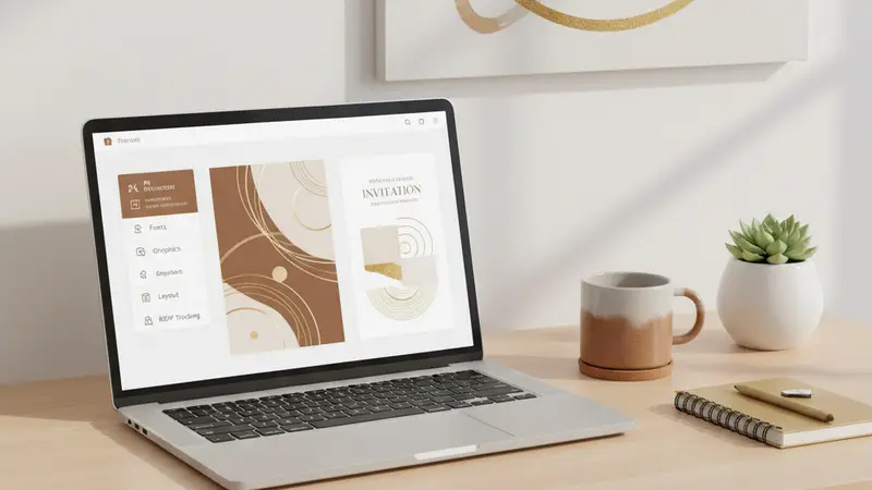 Pasangan pengantin menunjukkan undangan web digital di layar proyektor