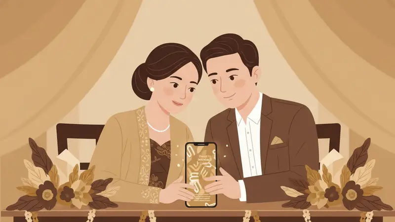 Ilustrasi pasangan sedang melihat undangan web gratis di laptop