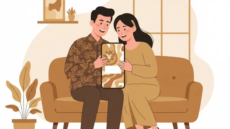 Pasangan sedang mendiskusikan desain website undangan pernikahan mereka