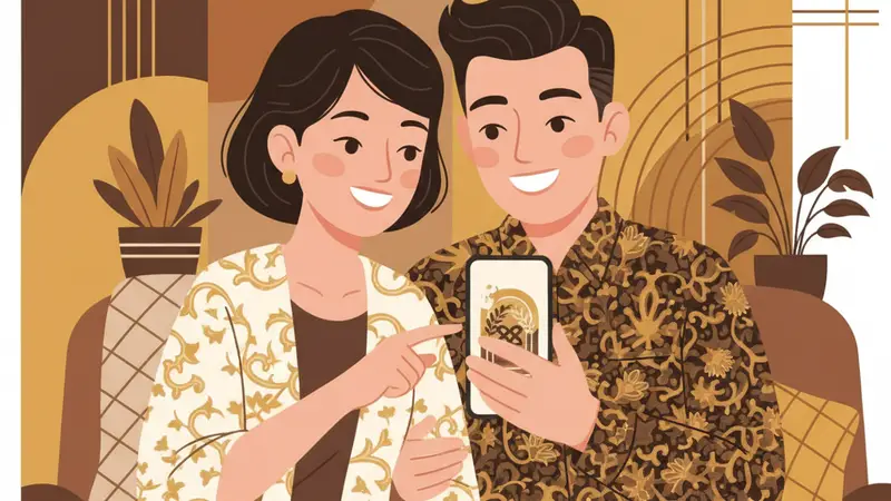 Pengantin memilih desain website undangan pernikahan di komputer