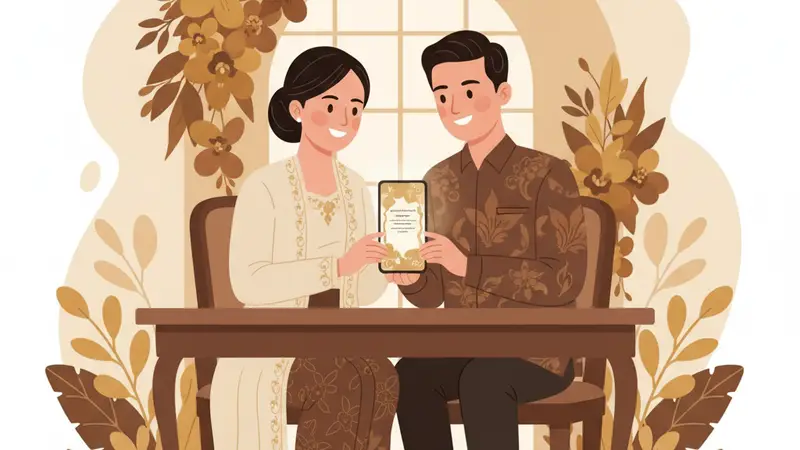 Ilustrasi keluarga bahagia dengan bayi dan undangan aqiqah online