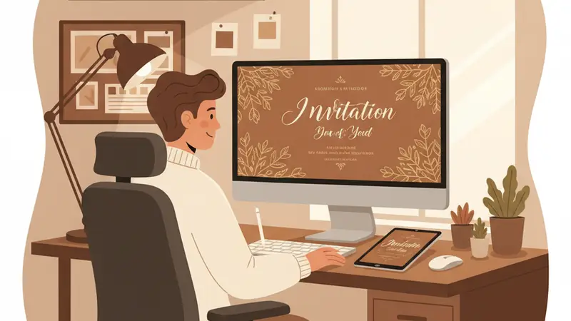 Desain undangan pernikahan online yang elegan di layar laptop
