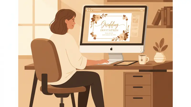 Wanita sedang memilih template undangan digital di laptop