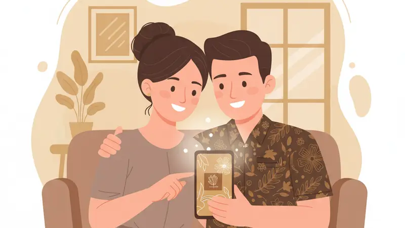 Ilustrasi pasangan sedang berdiskusi dengan vendor jasa undangan digital berbayar