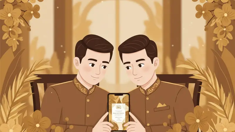 Ilustrasi pasangan sedang membuat undangan digital online gratis