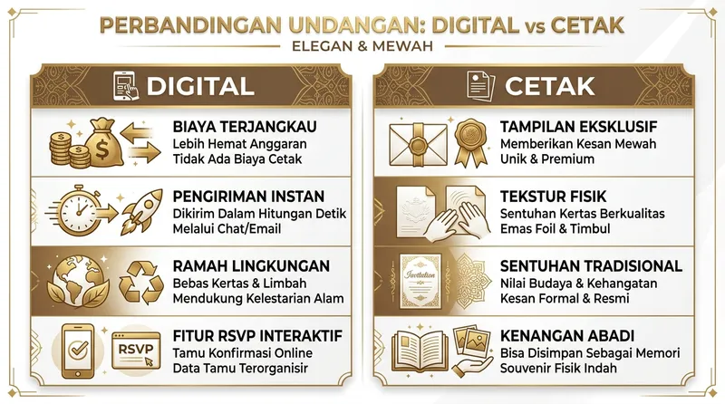 Tabel perbandingan undangan digital vs cetak dari berbagai aspek