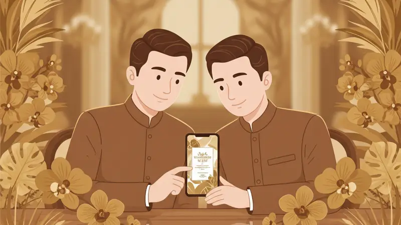 Ilustrasi keluarga bahagia dengan bayi dan undangan digital aqiqah