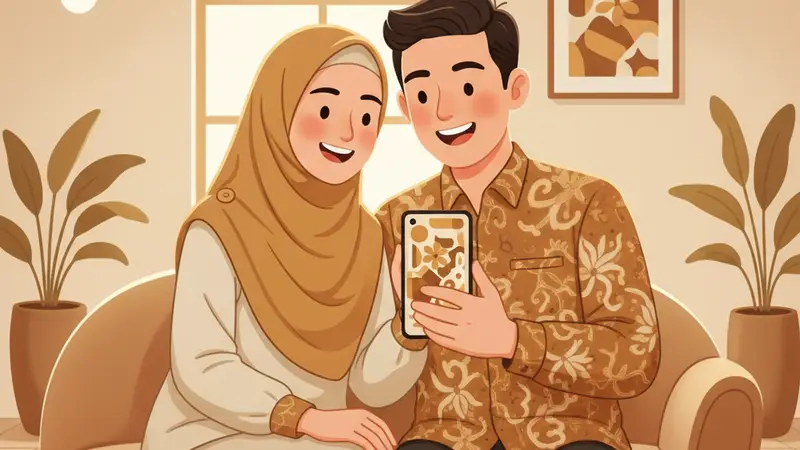 Pengantin wanita melihat daftar harga undangan digital di tablet, menunjukkan pilihan paket yang terjangkau