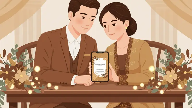 Ilustrasi undangan digital ngunduh mantu dengan tema tradisional modern