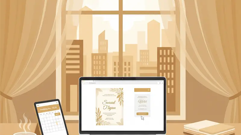 Pasangan melihat tren desain undangan digital pernikahan terbaru