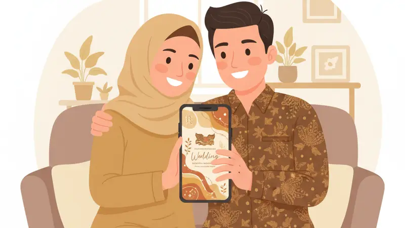 Orang sedang mengirim undangan digital melalui smartphone