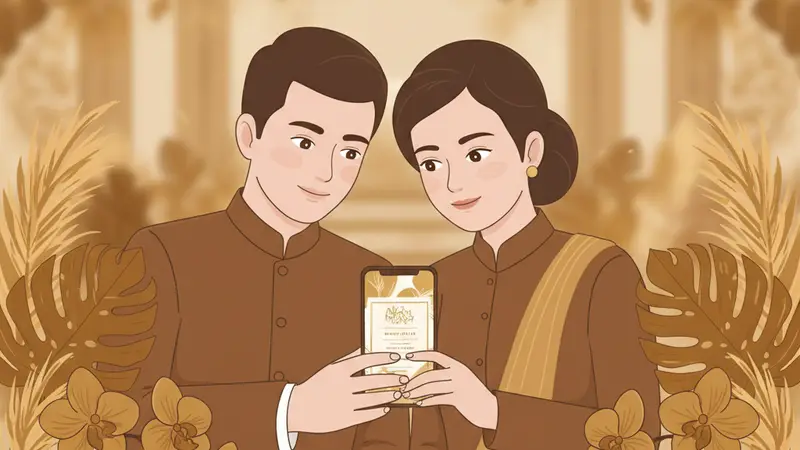 Ilustrasi keluarga bahagia dengan undangan digital sunatan