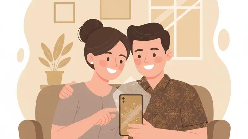 Orang tua mengirim undangan digital sunatan melalui smartphone