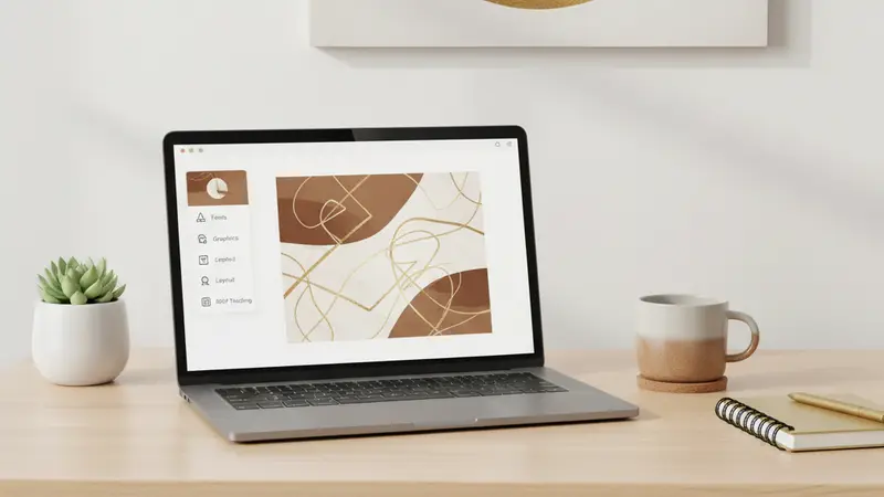 Pasangan pengantin melihat undangan digital Sannubari di laptop dengan senyum bahagia