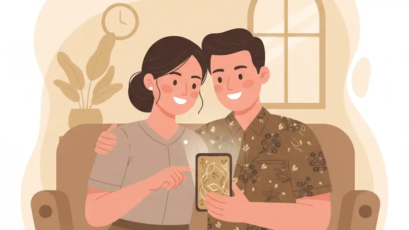 Pasangan sedang mendiskusikan desain undangan digital