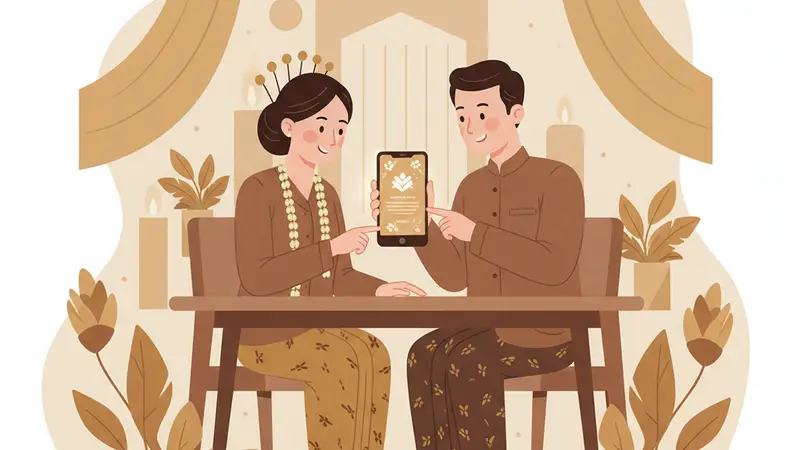 Ilustrasi orang membuat kartu ucapan digital gratis di laptop