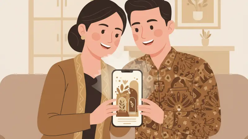 Seorang desainer grafis sedang membuat kartu undangan online di layar komputer