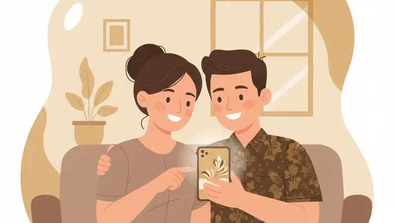 Pasangan berdiskusi tentang kata-kata untuk undangan online