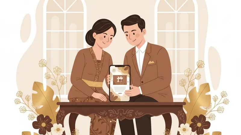 Ilustrasi pasangan memilih template undangan pernikahan online gratis