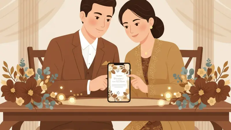 Ilustrasi pasangan memilih template undangan web gratis