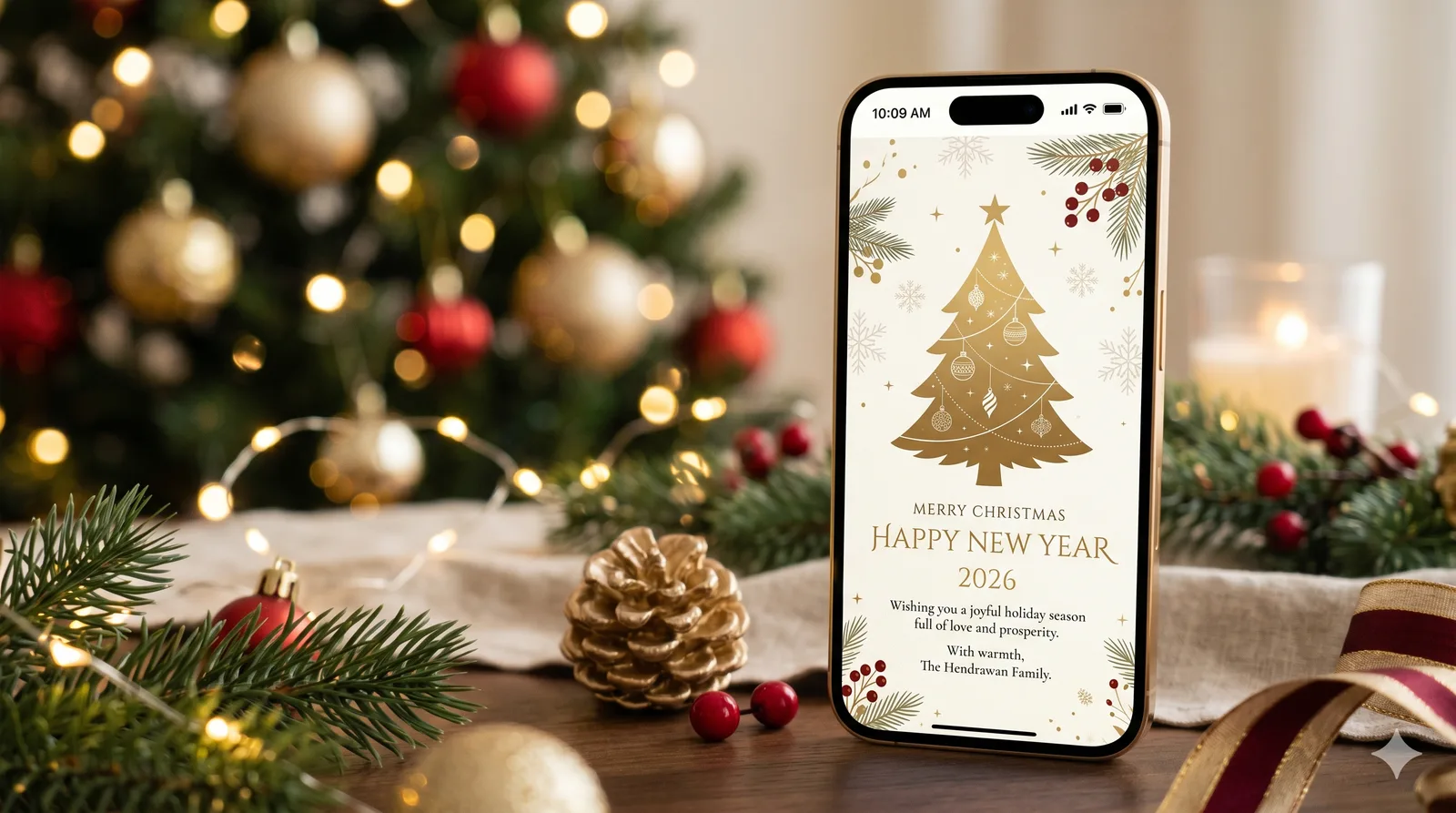 Ucapan digital Natal dan Tahun Baru 2026 di smartphone