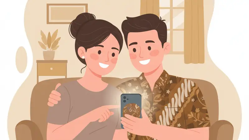 Pengantin menulis ucapan undangan online di tablet
