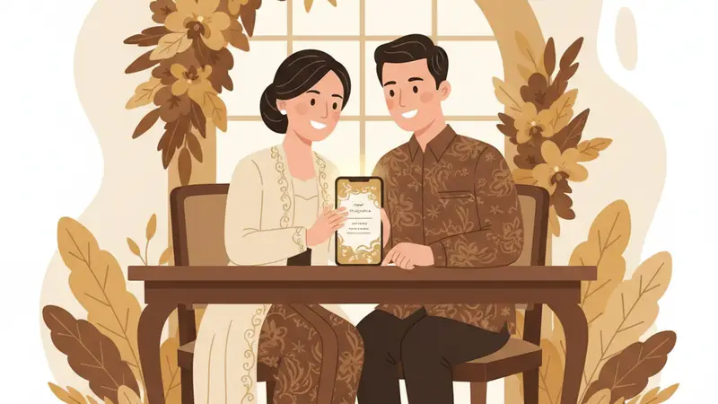 Ilustrasi undangan digital yang dibuat dengan bantuan AI, menunjukkan elemen-elemen desain yang terpersonalisasi dan modern