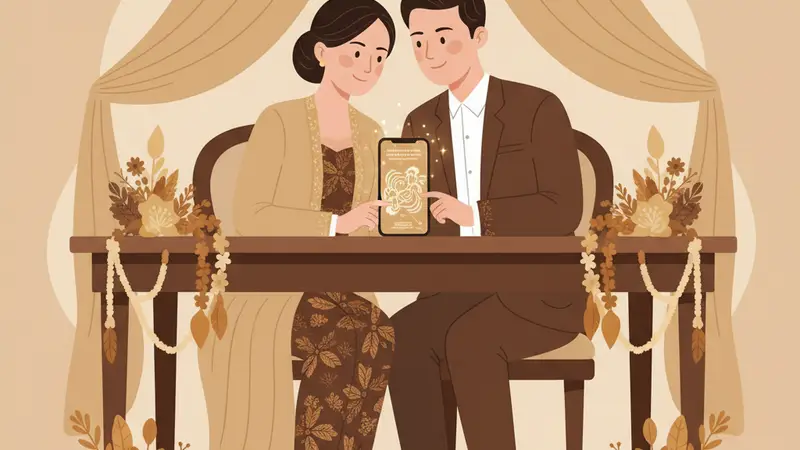 Ilustrasi pasangan mencari undangan digital di Shopee
