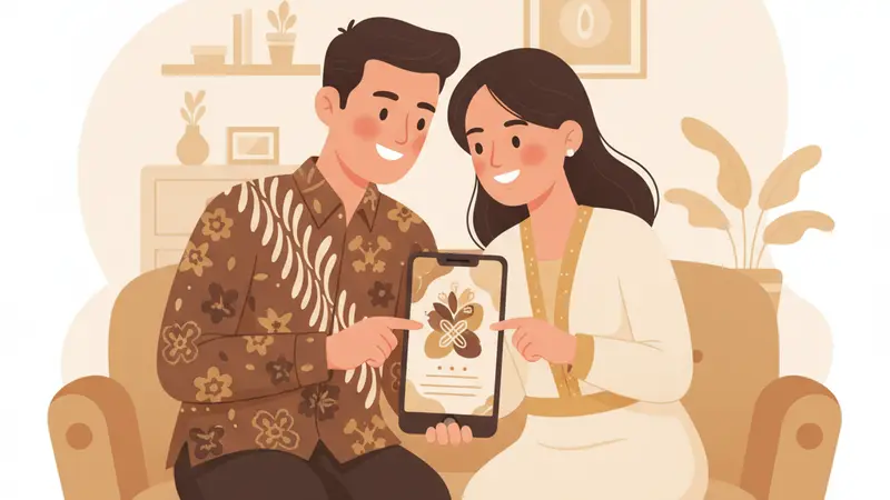 Pengantin baru sedang mengisi formulir data untuk undangan digital mereka