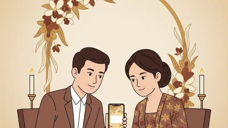 Ilustrasi undangan pernikahan digital tanpa foto dengan desain minimalis