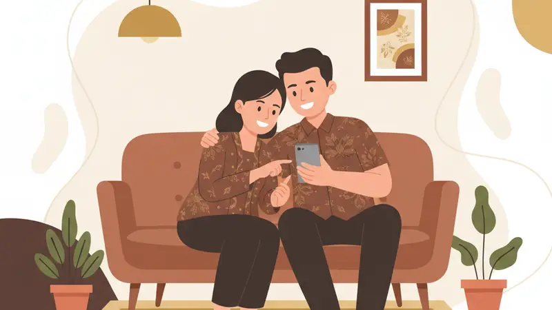 Seorang ibu menunjukkan undangan tasmiyah online di laptopnya