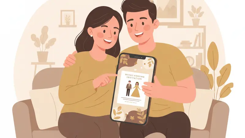 Desain undangan virtual gratis yang elegan di layar laptop