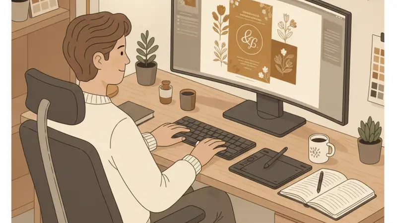Pasangan sedang memilih tema dan desain untuk kartu undangan pernikahan online mereka