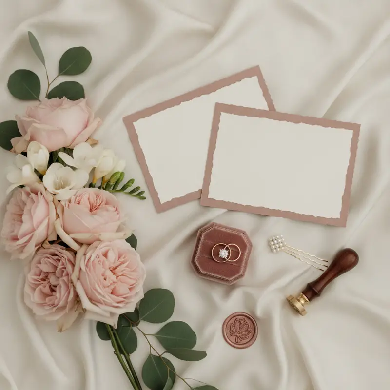 contoh love story undangan digital romantis dengan kartu dan bunga pernikahan