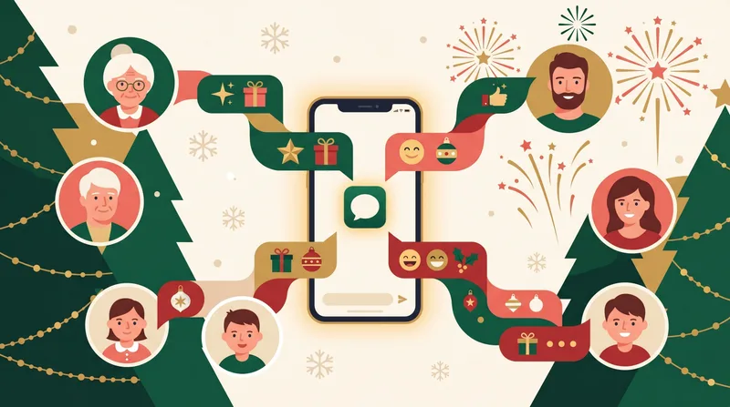 Ilustrasi konsep mengirim ucapan digital Natal dan Tahun Baru ke keluarga