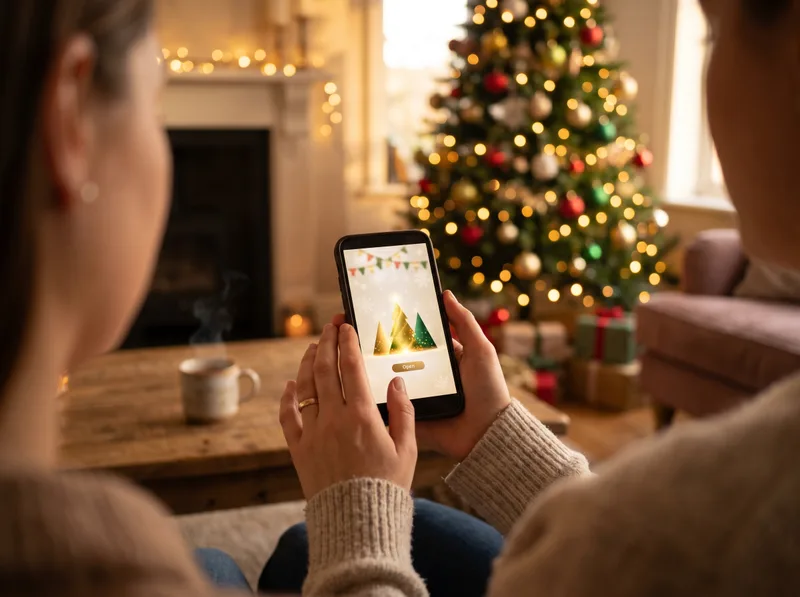 Mengirim ucapan digital Natal dan Tahun Baru langsung dari ponsel di suasana hangat