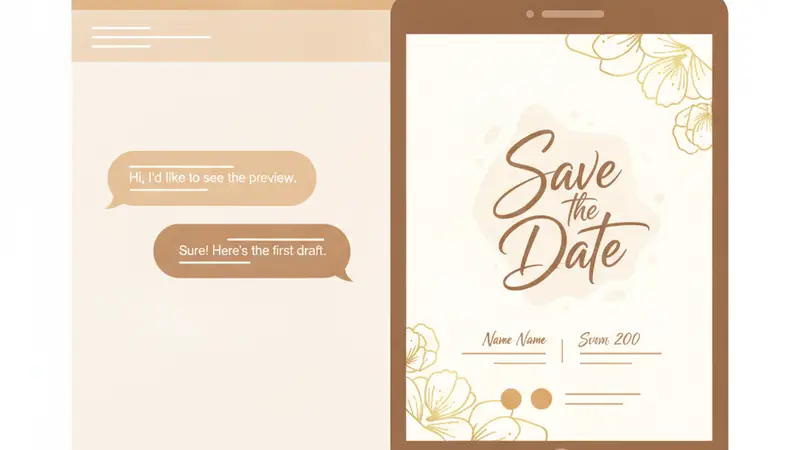 Pengantin baru sedang melihat link buat undangan online mereka di laptop