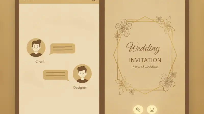 Pengantin sedang memegang smartphone dengan tampilan link undangan pernikahan