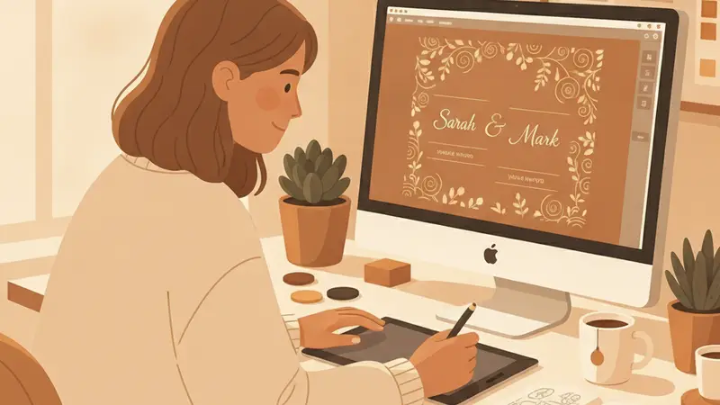 Seseorang memilih template kartu natal digital di laptop