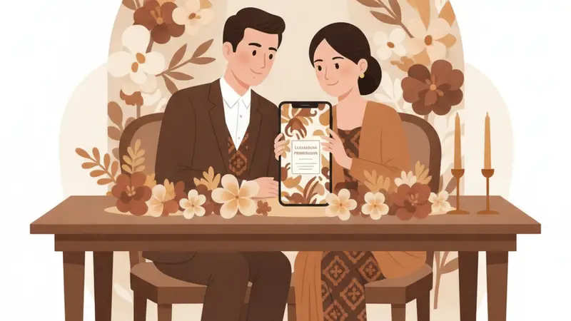 Ilustrasi keluarga bahagia dengan bayi dan undangan aqiqah digital