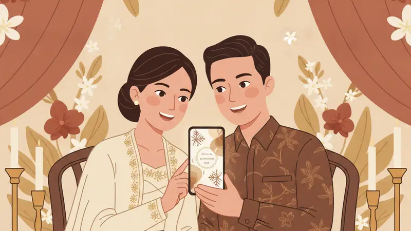 Pasangan sedang membuat undangan digital online