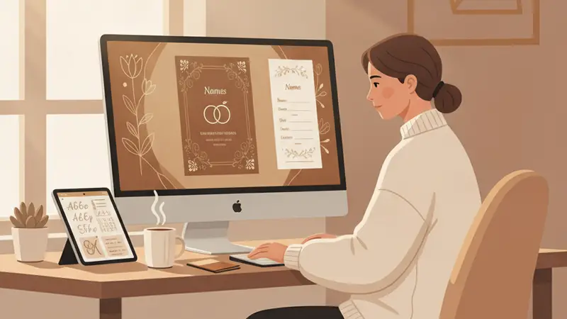 Calon pengantin sedang berdiskusi memilih desain undangan pernikahan website