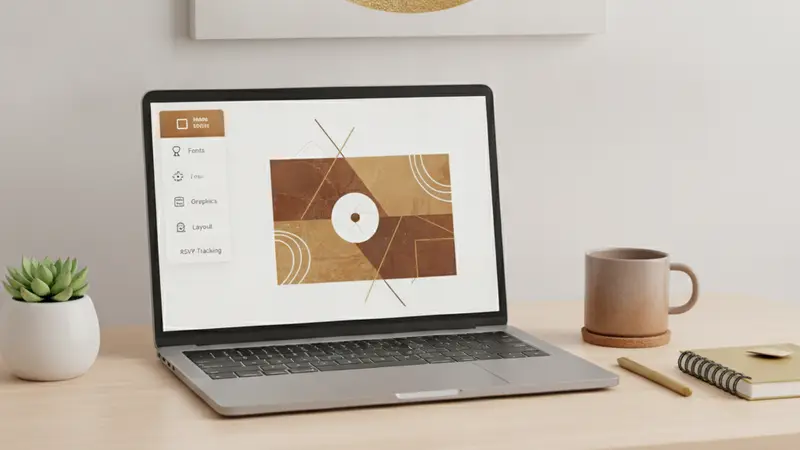 Pasangan melihat desain undangan pernikahan digital dengan tema rustic