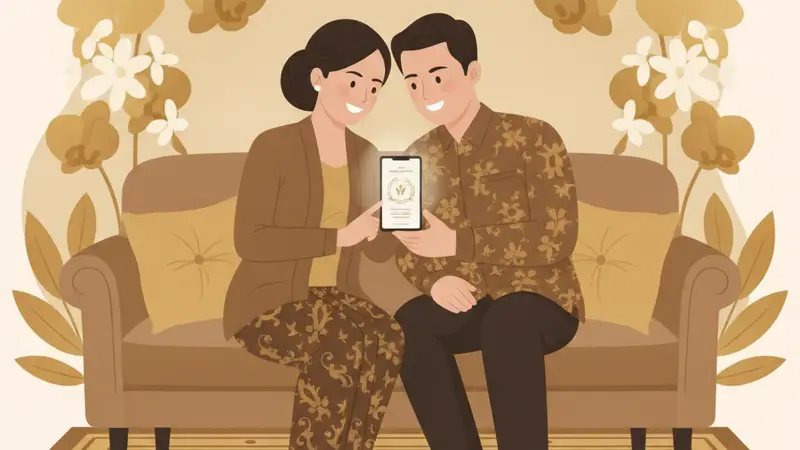 Ilustrasi pasangan sedang merencanakan cara buat digital invitation pernikahan