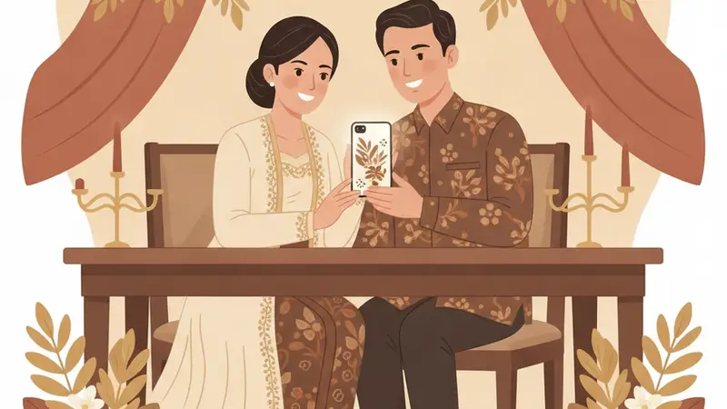 Ilustrasi seseorang sedang membuat kartu ucapan digital di laptop