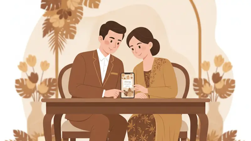 Pasangan melihat undangan digital dari HP